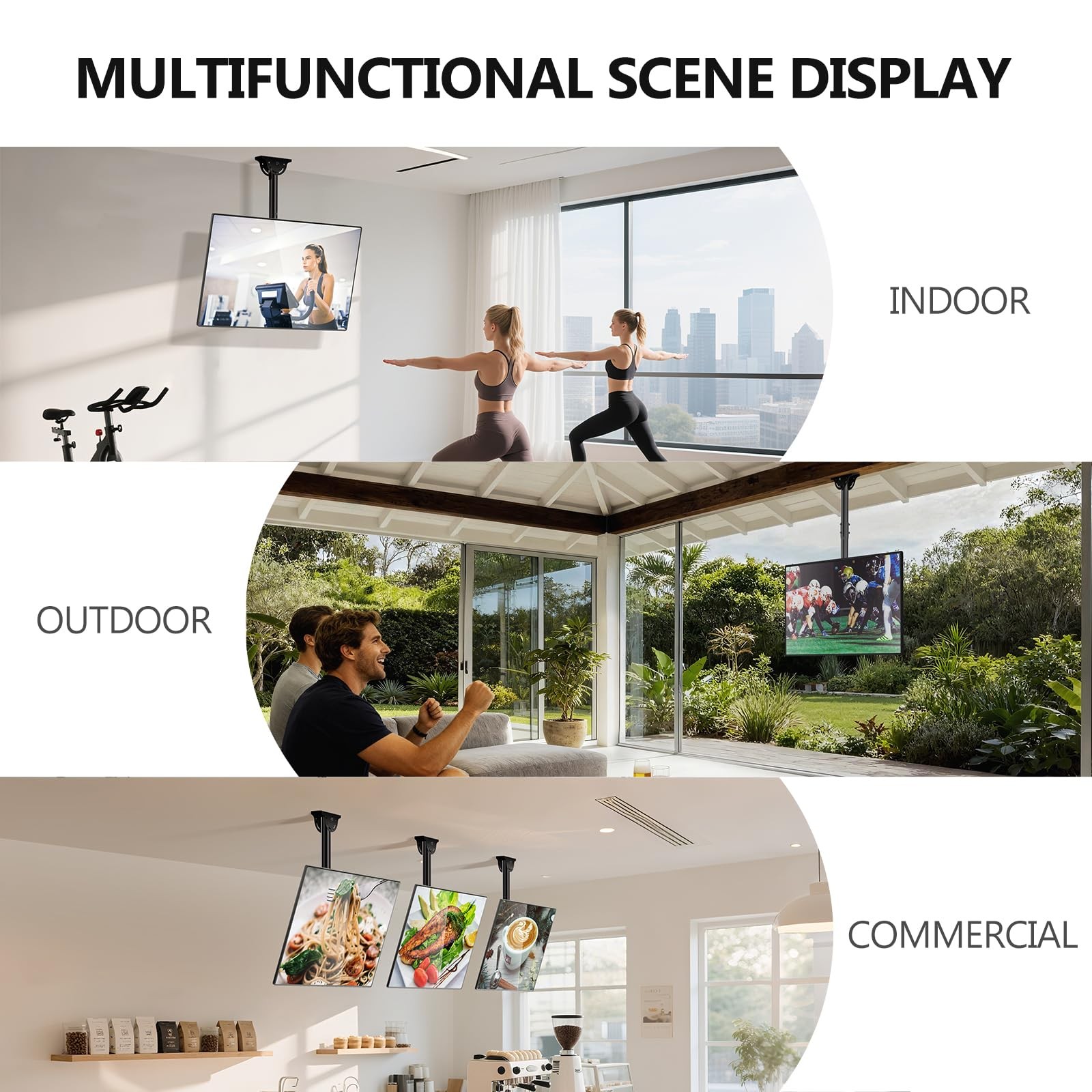 Ceiling TV Mount 26-65 Inch Screens Full Motion Bracket VESA 400x400 Adjustable