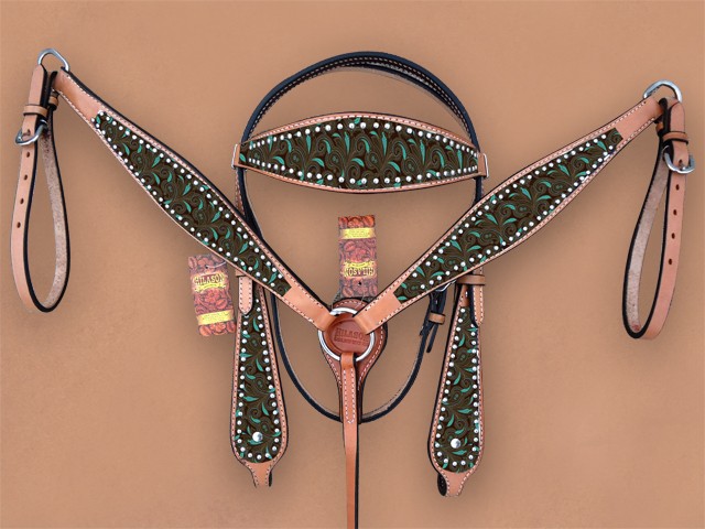 HILASON Western Horse Headstall Breast Collar Set Tack Genuine American Leather