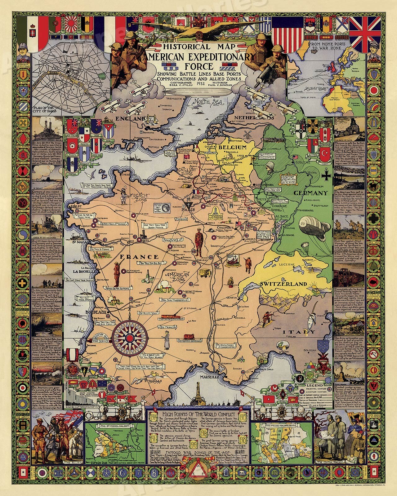 Historical Battle Map American Expeditionary Force - WWI Conflict Map - 20x24