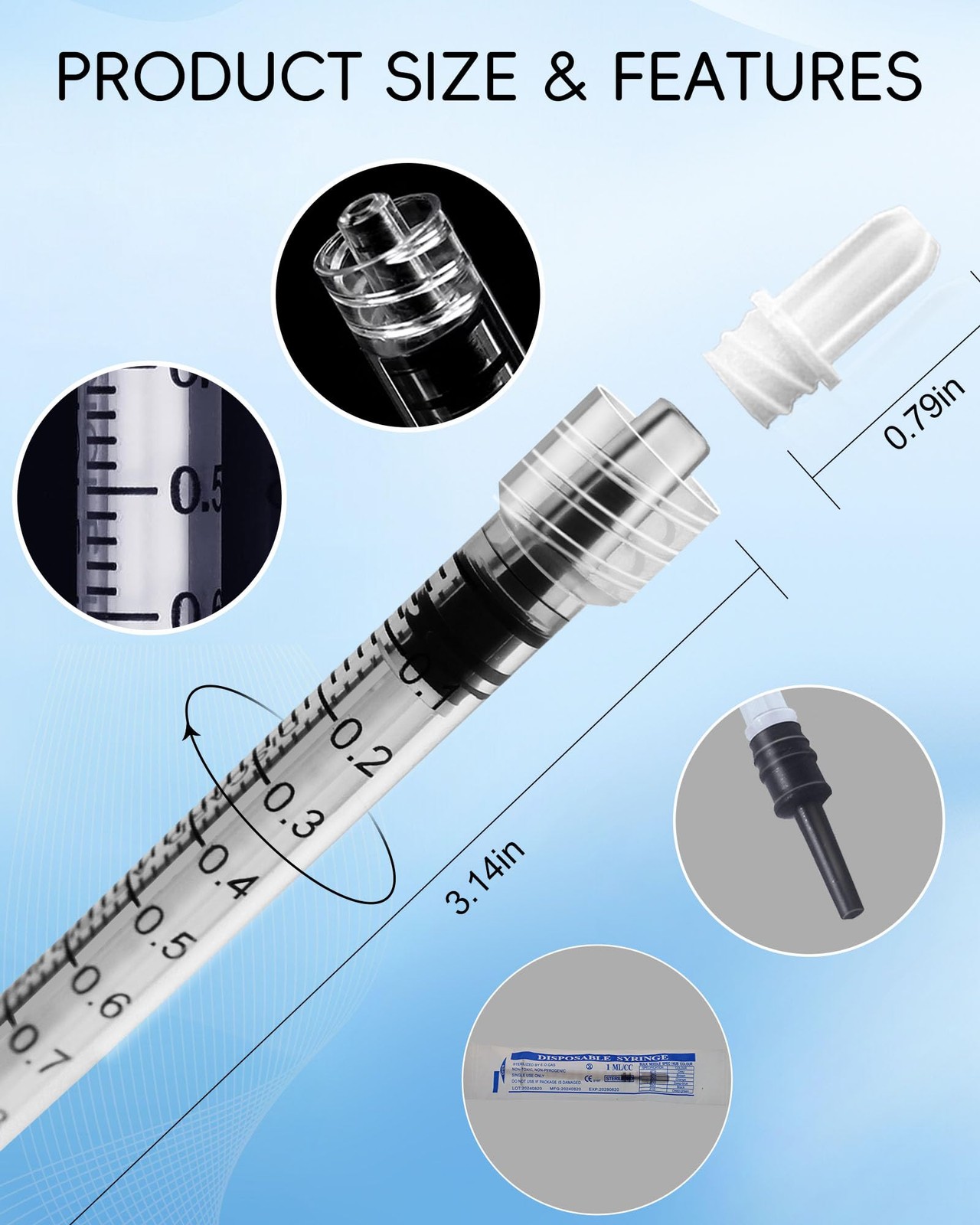 1ml Luer Lock Syringe without Needle - 1cc Plastic Syringes, 1ML, transparent
