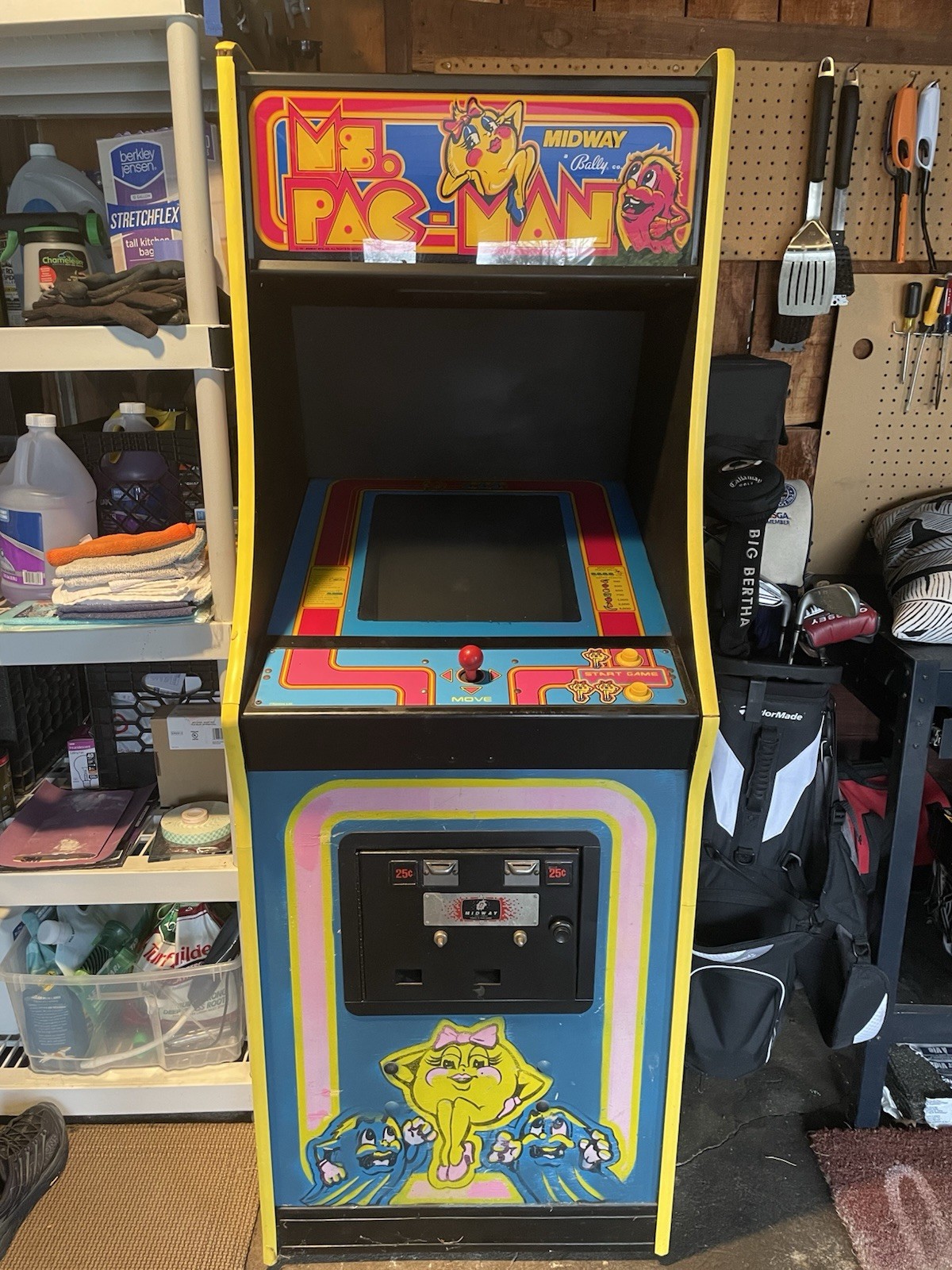 Midway Ms. Pac-Man Upright Coin-Op Video Arcade Machine Cabinet