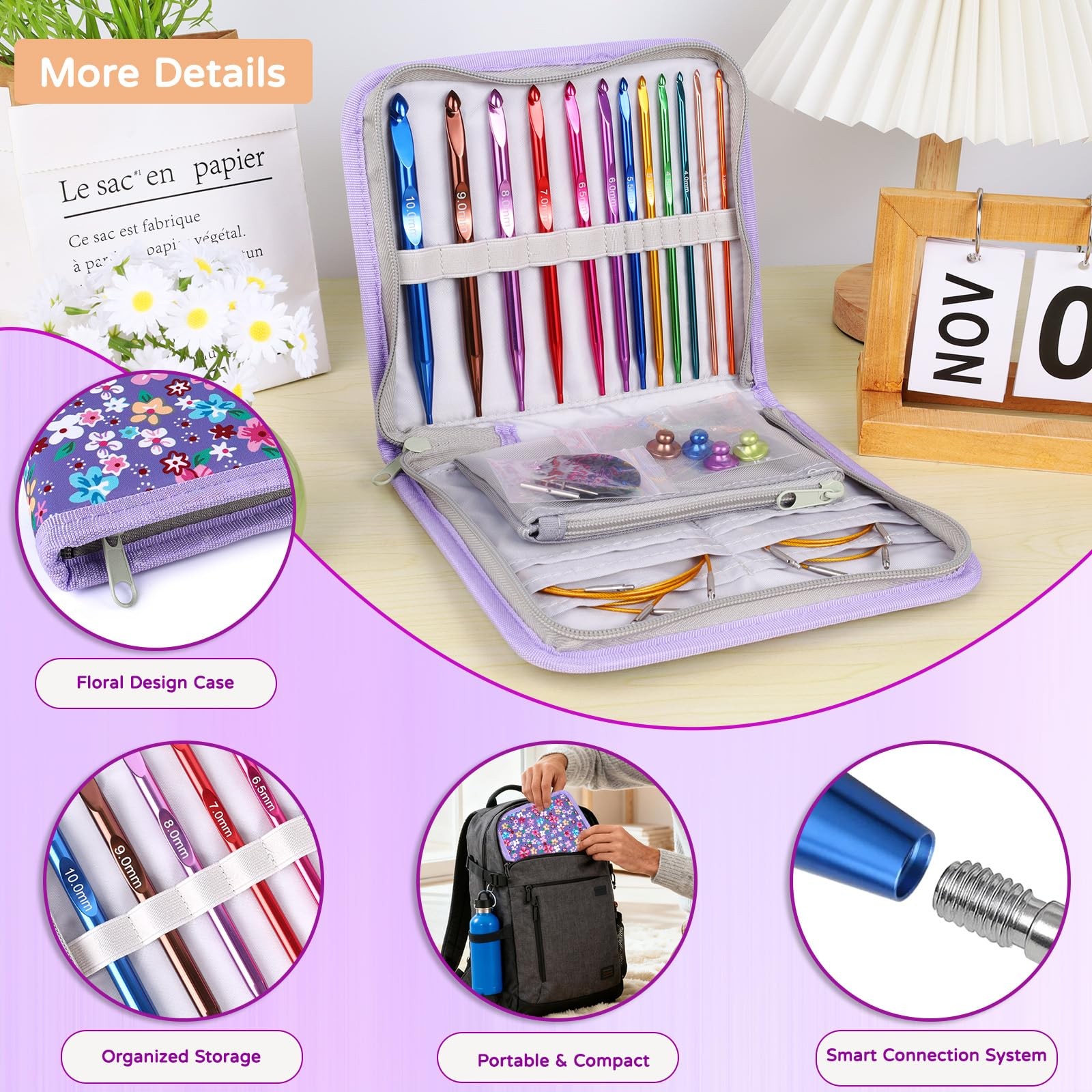 Interchangeable Tunisian Crochet Hooks Set – 12 Sizes (3.0–10mm) Aluminum Cro...
