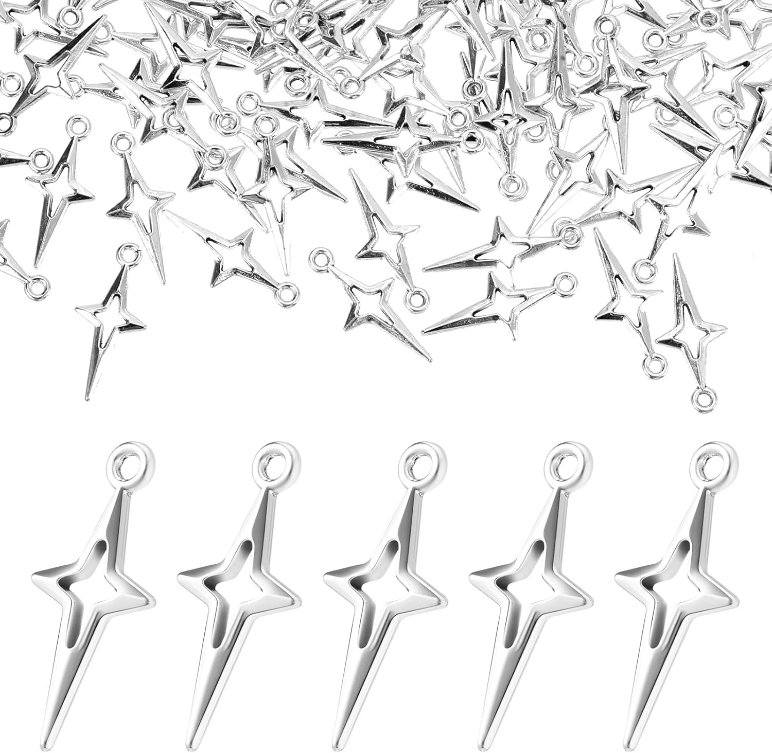 100Pcs Silver Star Charms, Charms for Jewelry Making Small Metal Hollow...