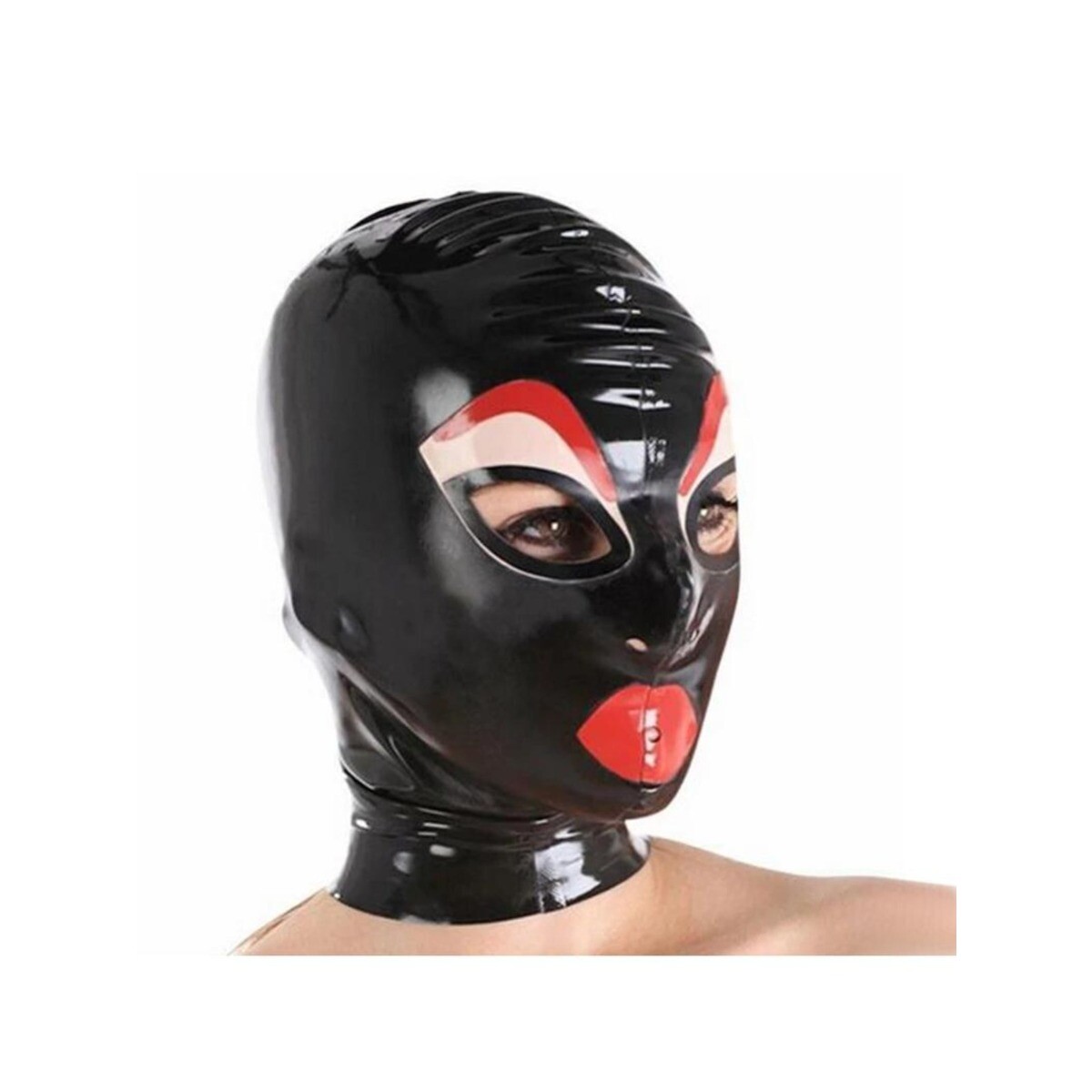 Handmade Latex Hood Black with Red Hallowen Cosplay Costume