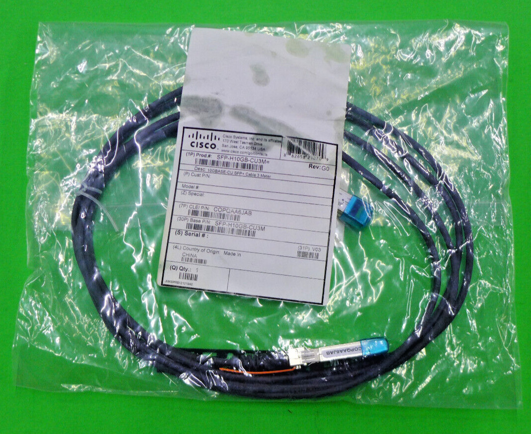 Cisco Direct Attach SFP-H10GB-CU3M Passive Twinax Copper Cable 10GB 37-0961-03