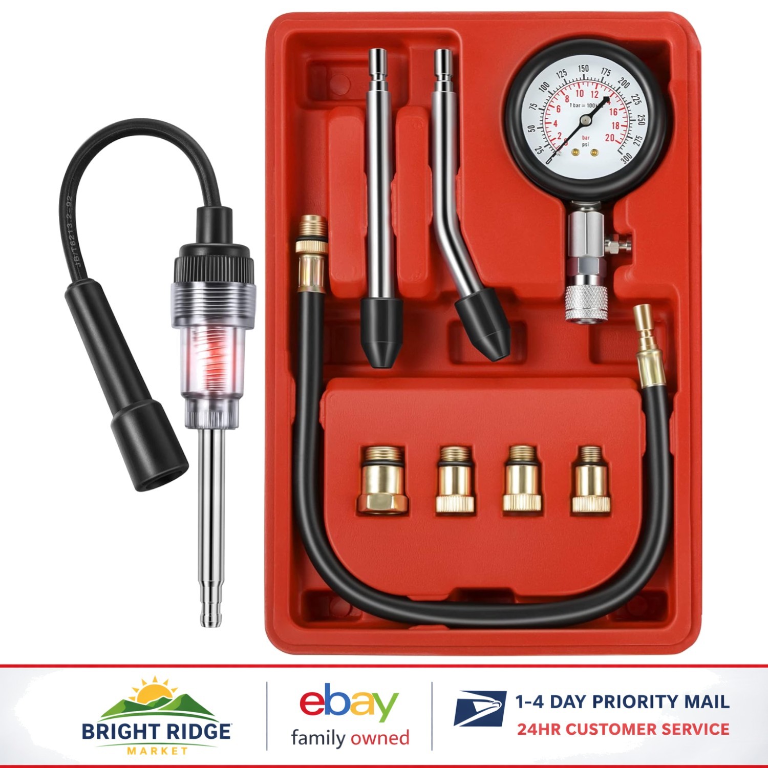Universal Engine Testing Tools Set with Compression Gauge and Adapters Included
