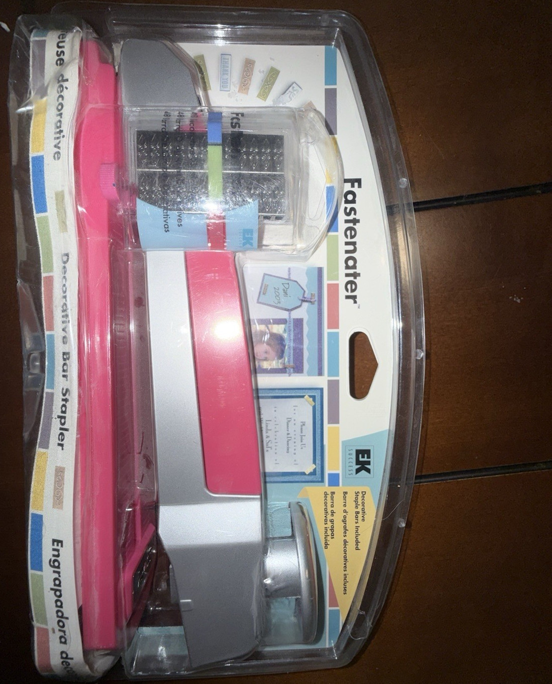 EK Success Fastenater Stapler Tool Pink EKFST05 Scrapbooking Bar Stapler