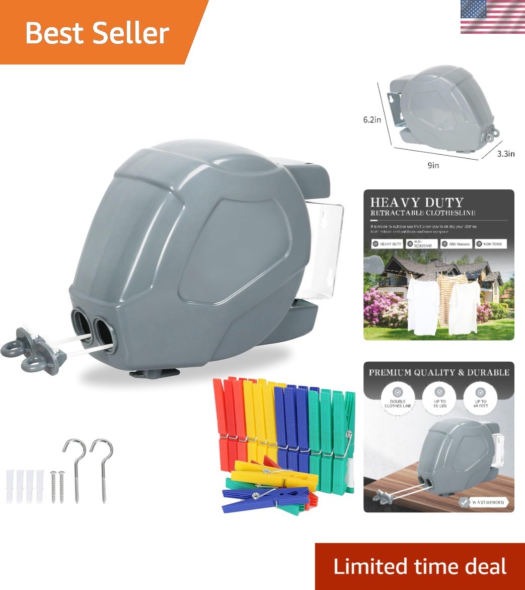 Retractable Clothesline Heavy Duty Outdoor Indoor Adjustable Portable 49 Feet