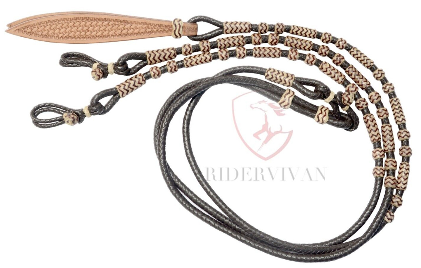 Romal Reins Dark Chocolate Brown, 10 Plaits Romel Reins, 55" Romel Reins.