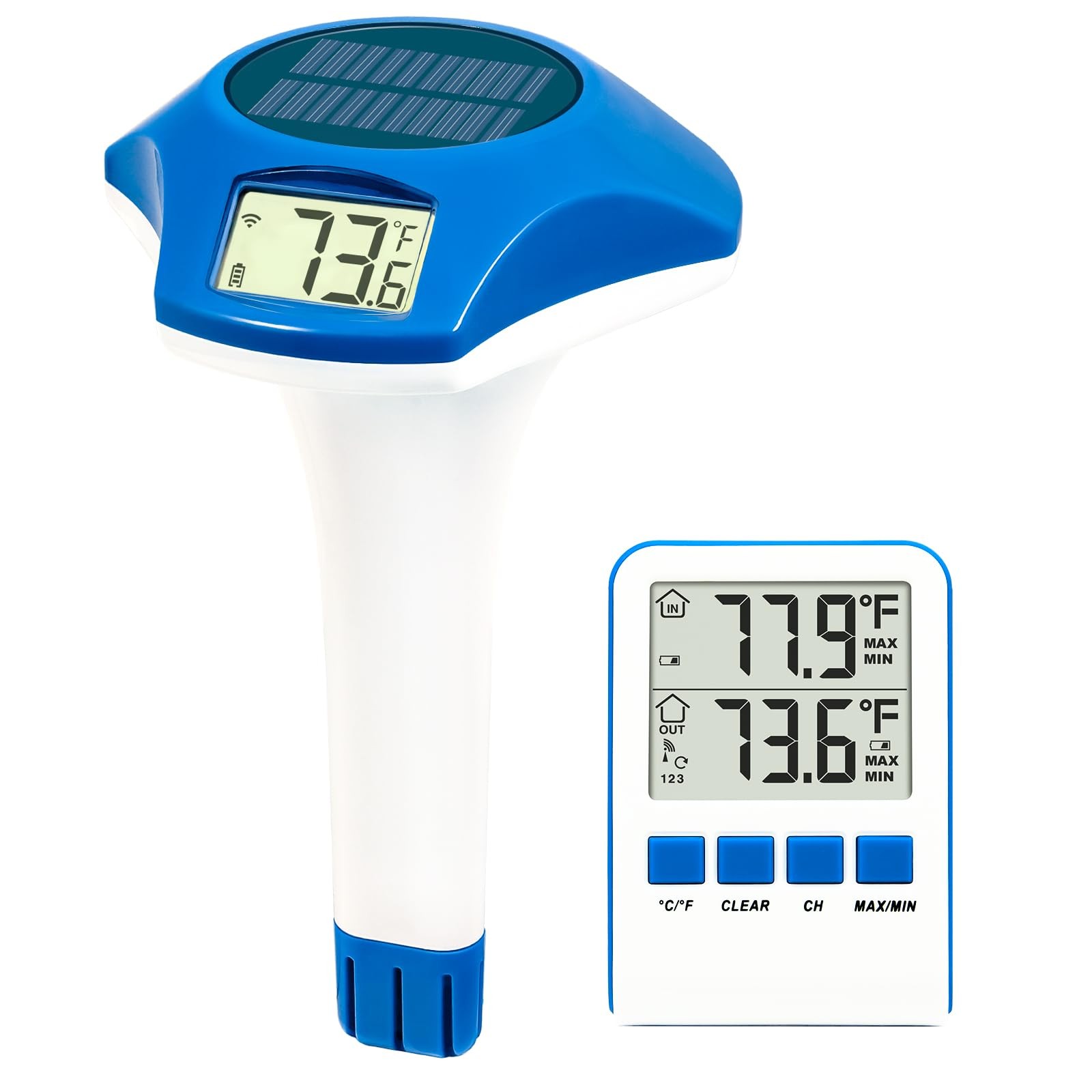 Solar Wireless Pool Thermometer, Digital Floating Thermometer, IPX8 for Hot Tub