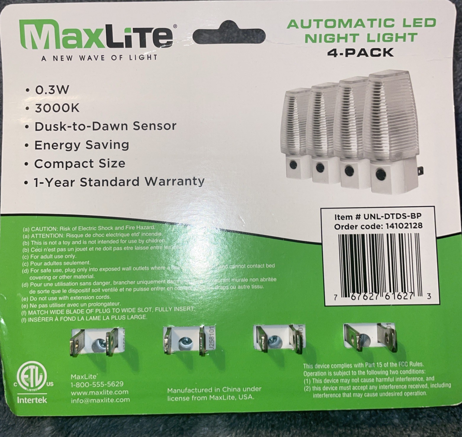 MaxLite Automatic LED Night Light 4 Pack Dusk Till Dawn Sensor New