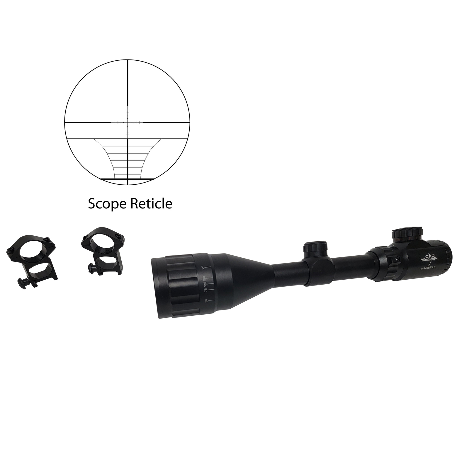 SAS Hunting 3-9x50 AO Red/Green Illuminated Crossbow Scope Rangefinder Reticle