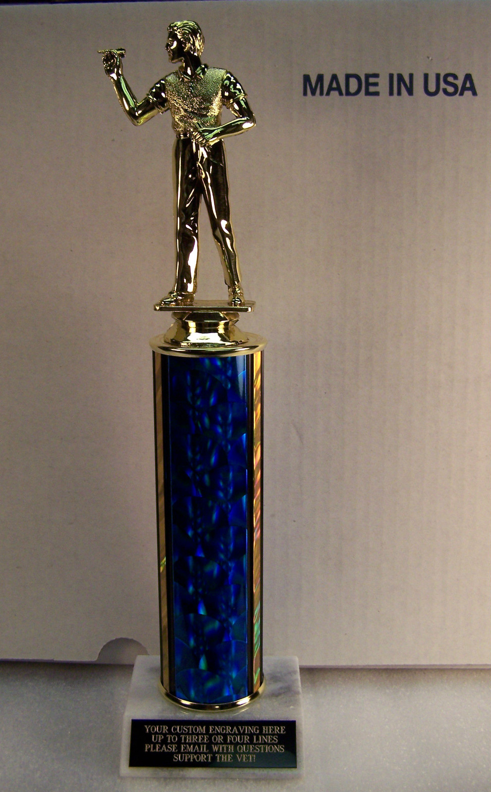 DARTS TROPHY 12" AWARD FREE CUSTOM ENGRAVING   M or F  "SUPPORT THE VET"