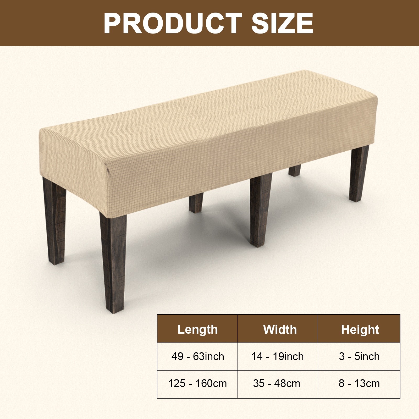 Jacquard Bench Slipcover, 49 - 63" Solid Bench Seat Cover [Khaki, L]
