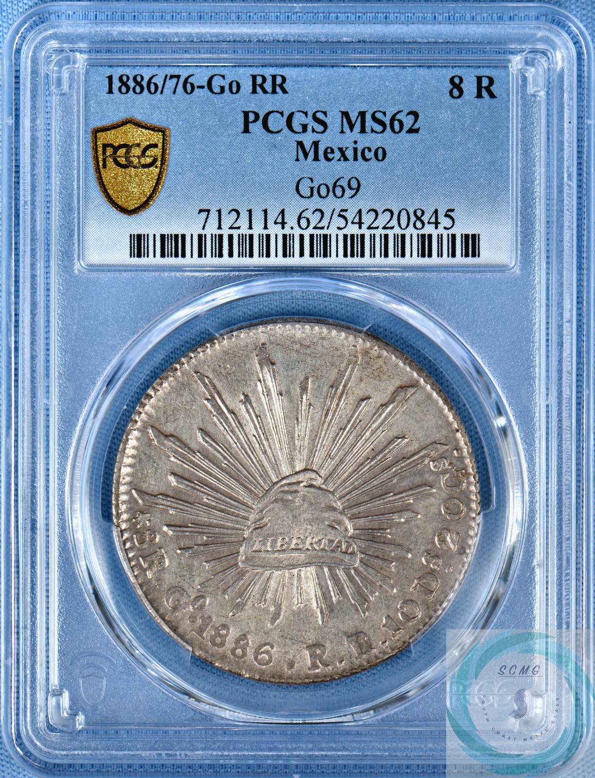 1886/76-Go RR Mexico Silver 8 Reales PCGS MS62 - Mint State Lusterous Flash!