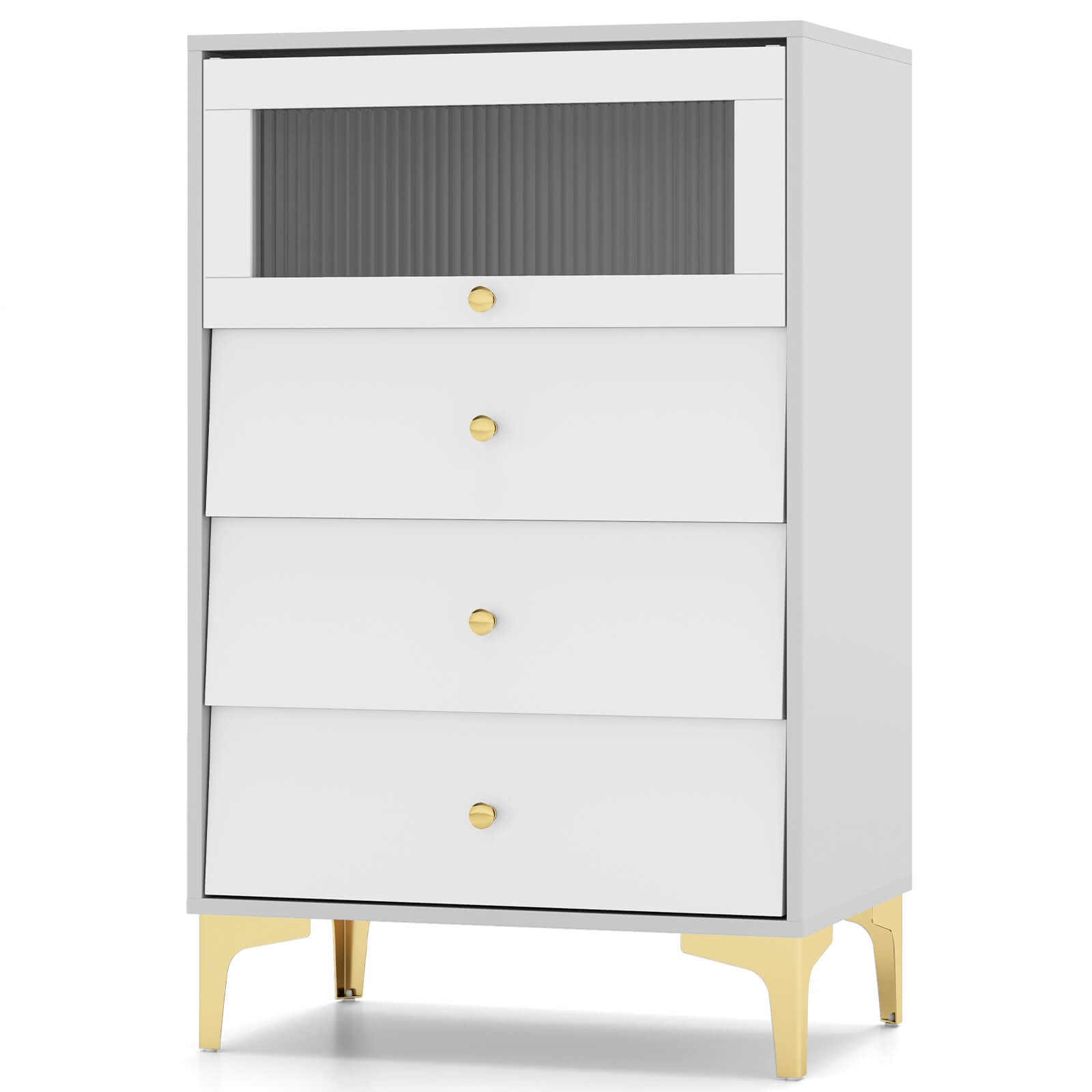 3 Drawer Dresser 37.5" Tall Dresser Chest of Drawers w/ Flip-up Fluted Glass