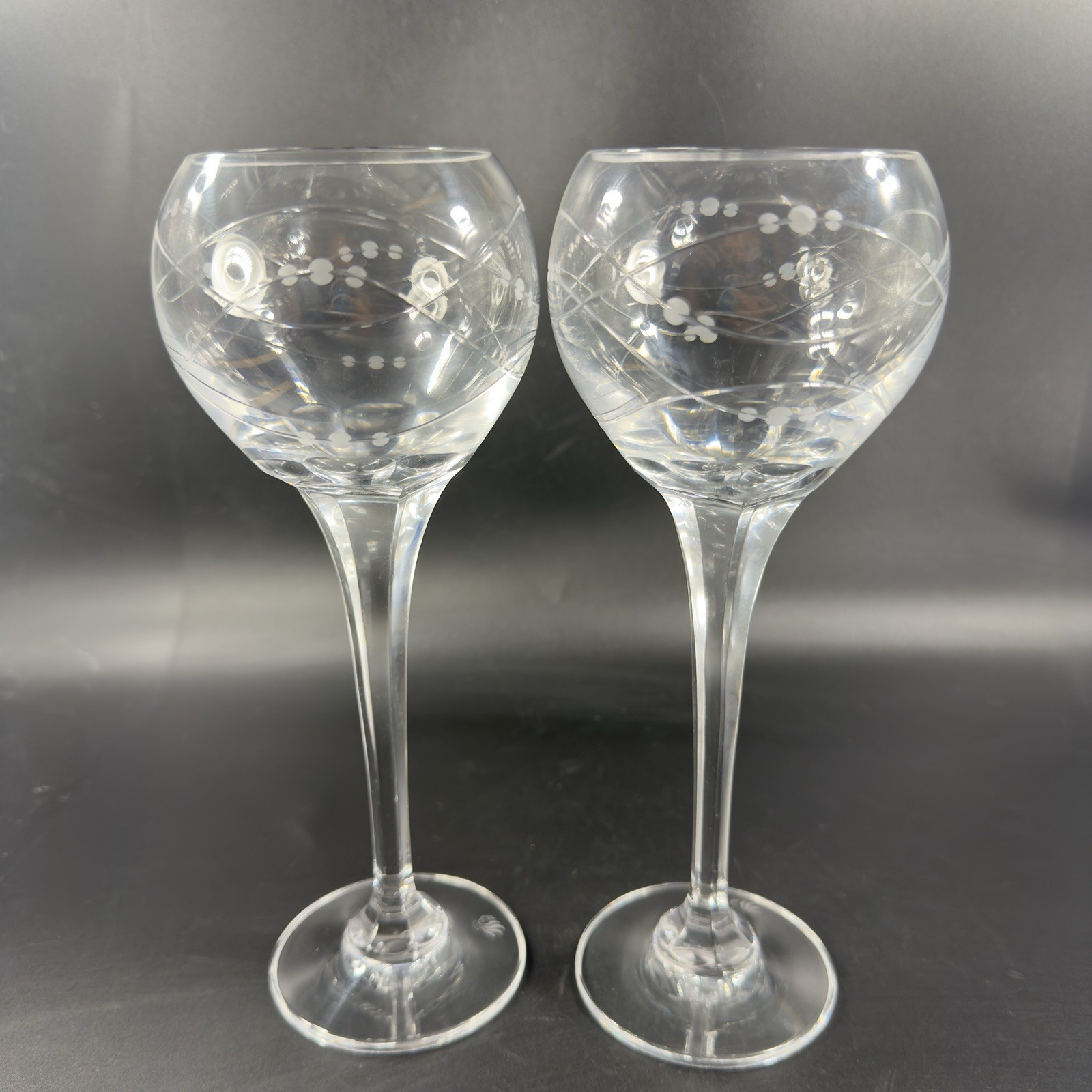 Royal Doulton PRECIOUS Pattern Clear Crystal Goblet Etched Glasses Cups VTG Set2