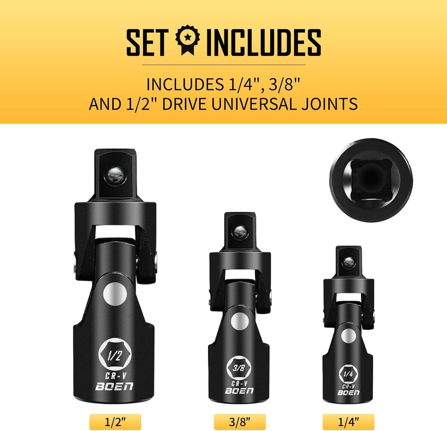 3 Pack Universal Joint Socket Adapter Set 1/2 3/8 1/4 CRV Steel