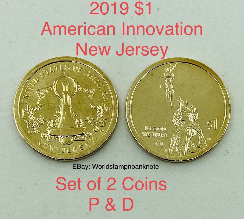 2019 Set 2 Coins P+D $1 Coin American Innovation New Jersey Uncirculated. #C415