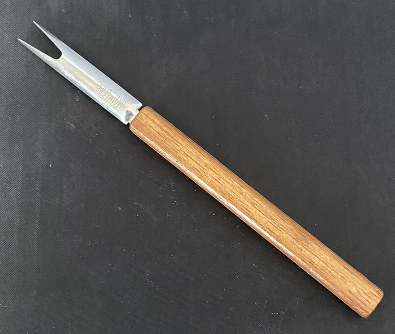 Vintage Mid Century Modern Stainless & Wood 6" Cocktail Fork DAL USA Barware
