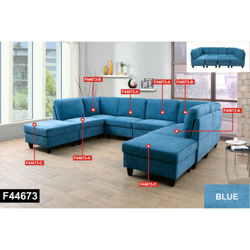 2024 New Pick Up Blue Flannel 8-Piece Living Room Sofa Set US Stock
