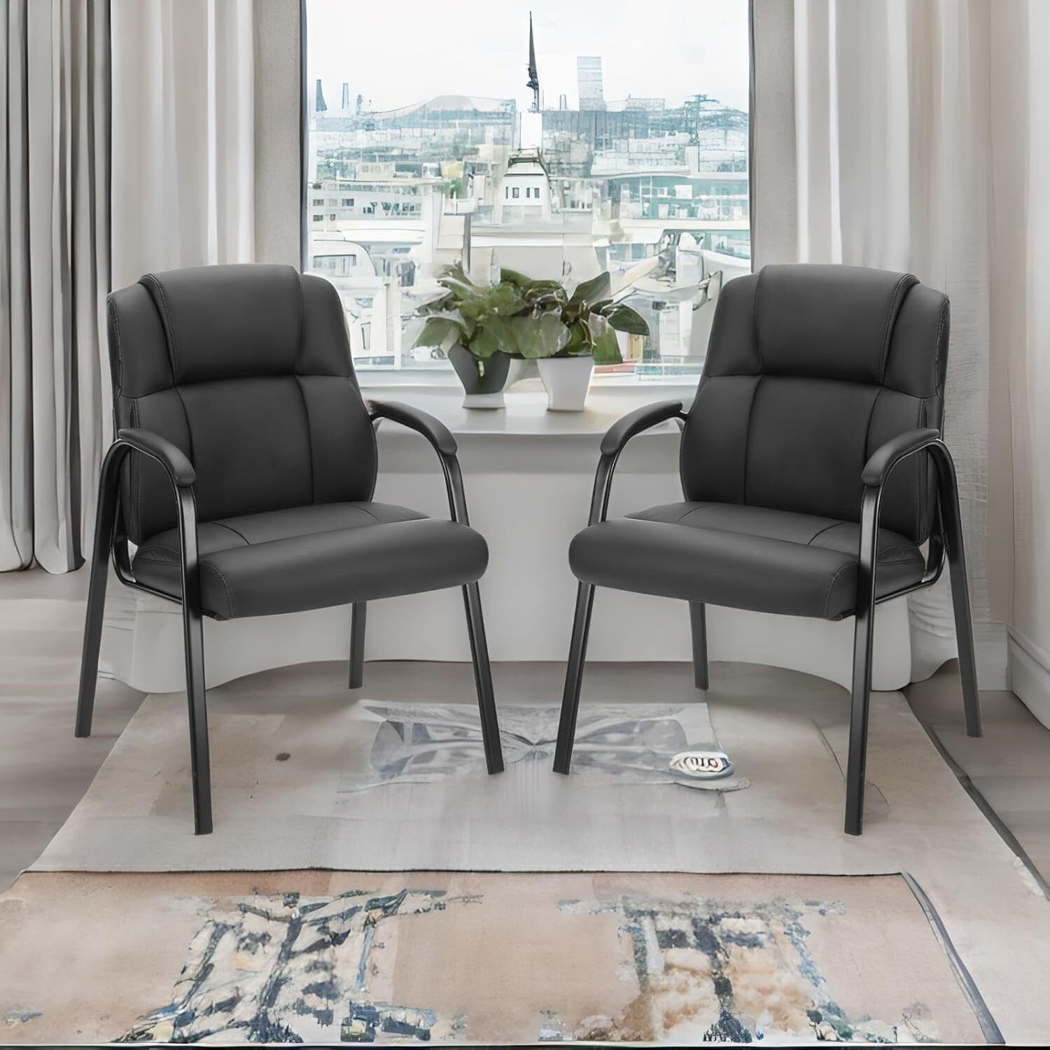 2PCS Leather Guest Chairs - with Padded Arms, Comfy for Waiting Room/Reception