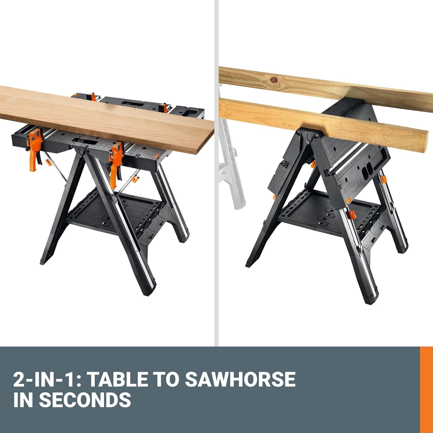 Worx Pegasus 2-in-1 Folding Work Table & Sawhorse, Easy Setup Portable Workbench