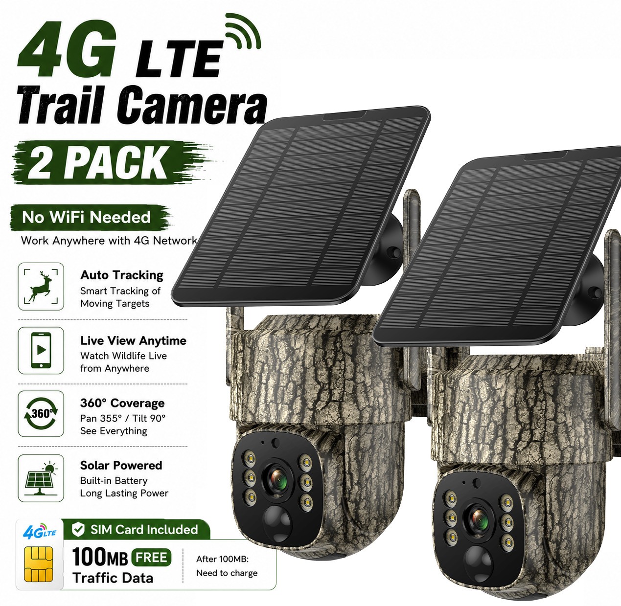 4G LTE Cellular Security Camera with 2.5K Live Streaming for Hunting Trail Game