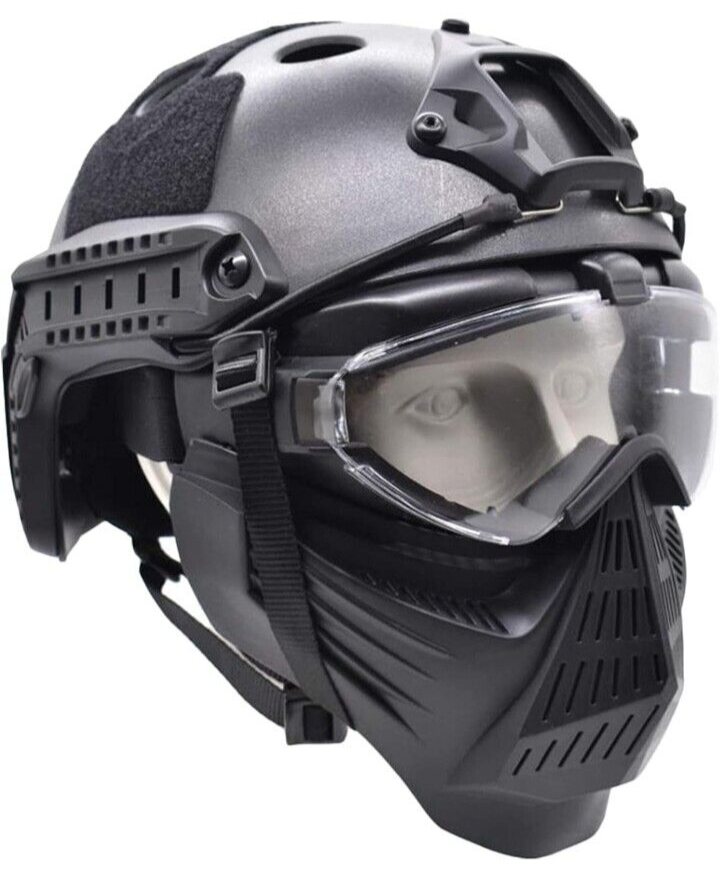 Tactical Airsoft Full Face Protective Helmet with Lens Goggles Mask Paintball