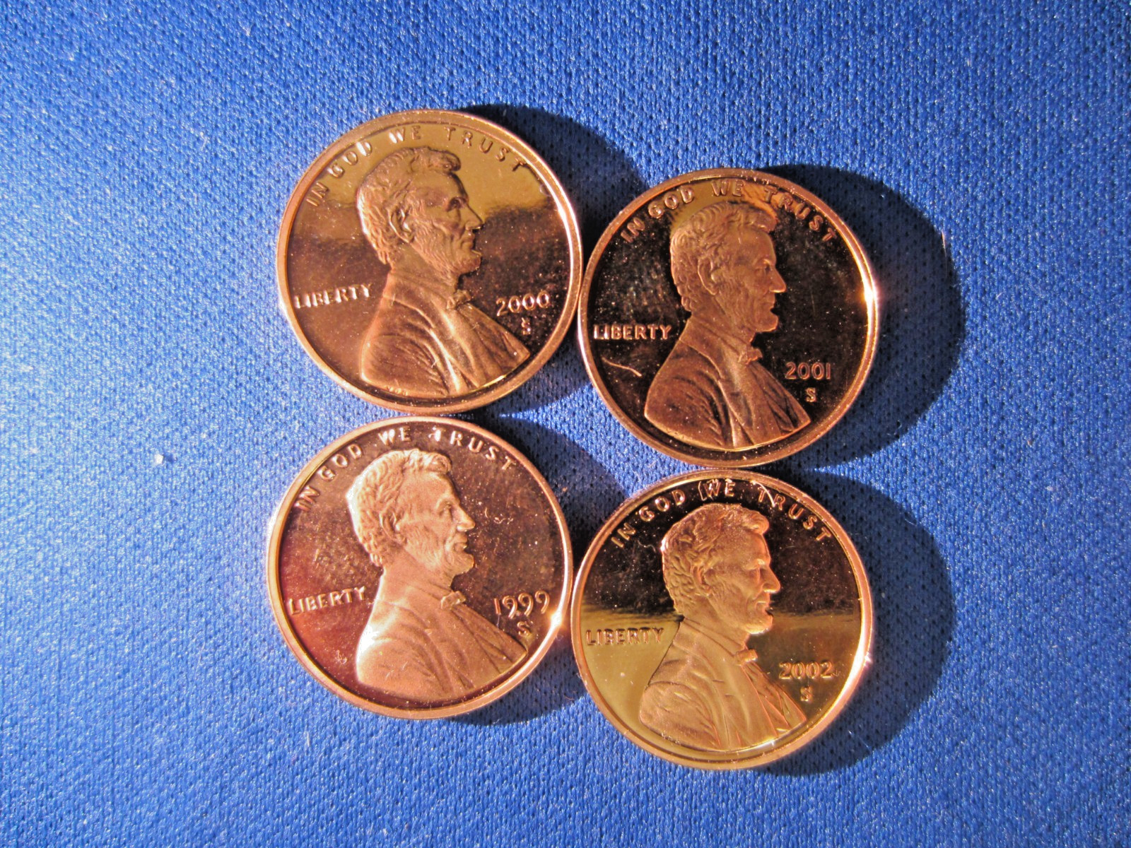 1 EACH "S" MINT 7 PROOF LINCOLN CENTS 1999  2000 2001 2002  2005 2007 2008