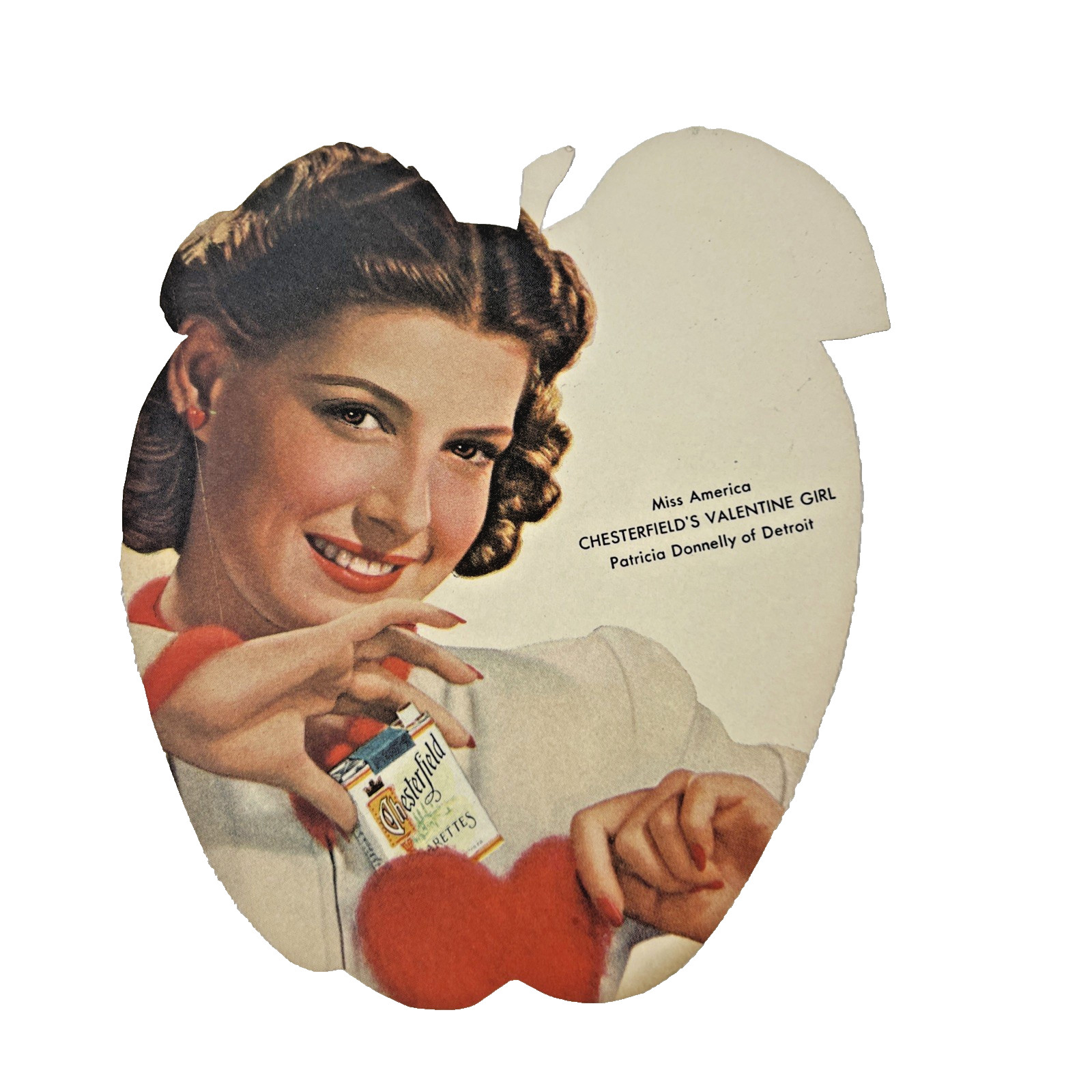 1940 Chesterfield's Valentine Girl Patricia Donnelly Print Ad Diecut Apple