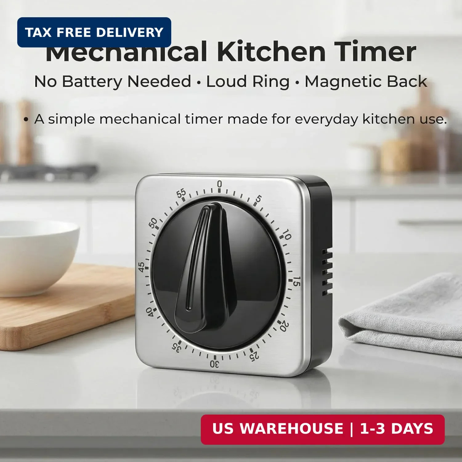 Kitchen Timers for Cooking, Mechanical Wind Up Timer with Loud Ring, Magn