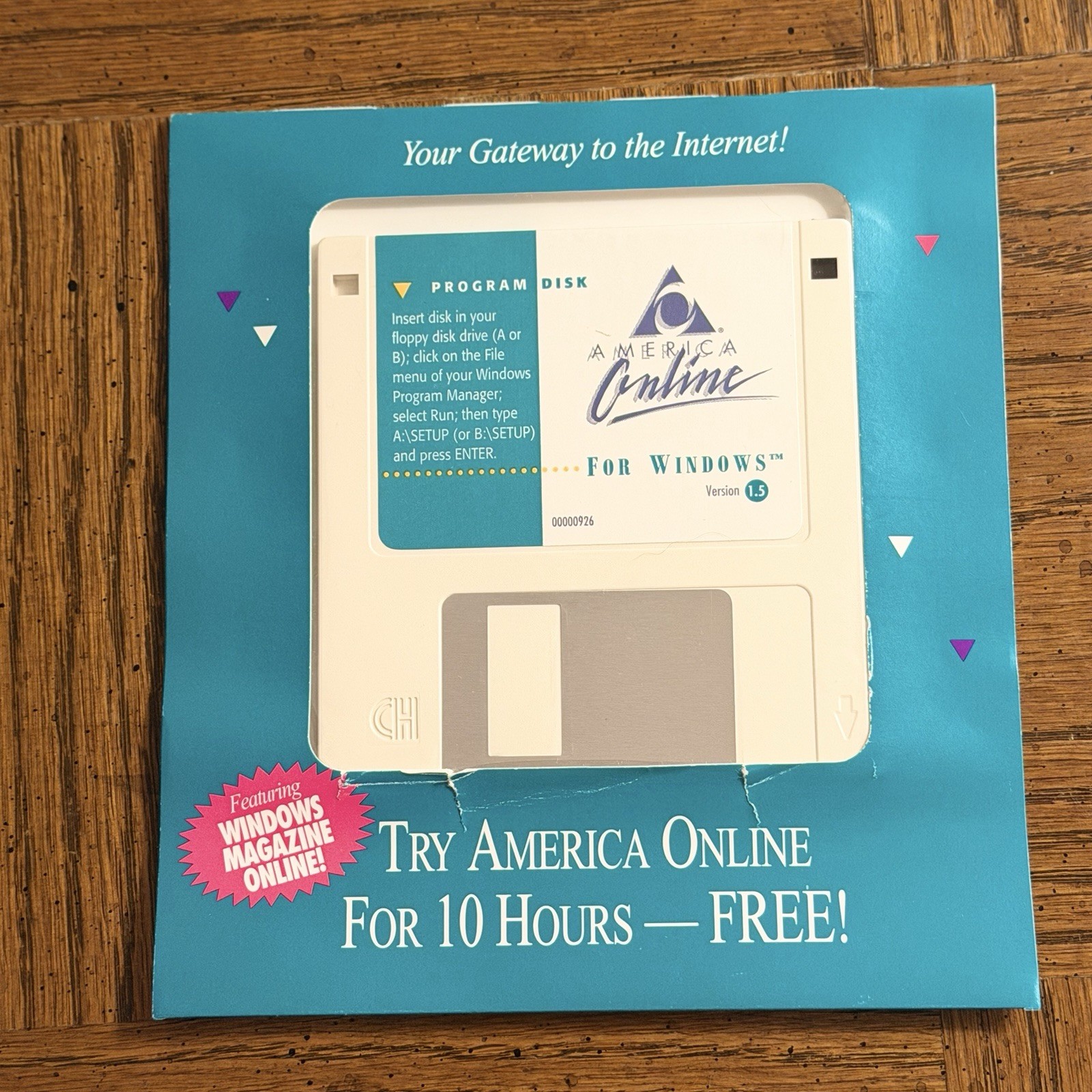 Vintage AOL 1.5 Floppy Disk Windows 1994 Retro Tech Collector Promo with Sleeve