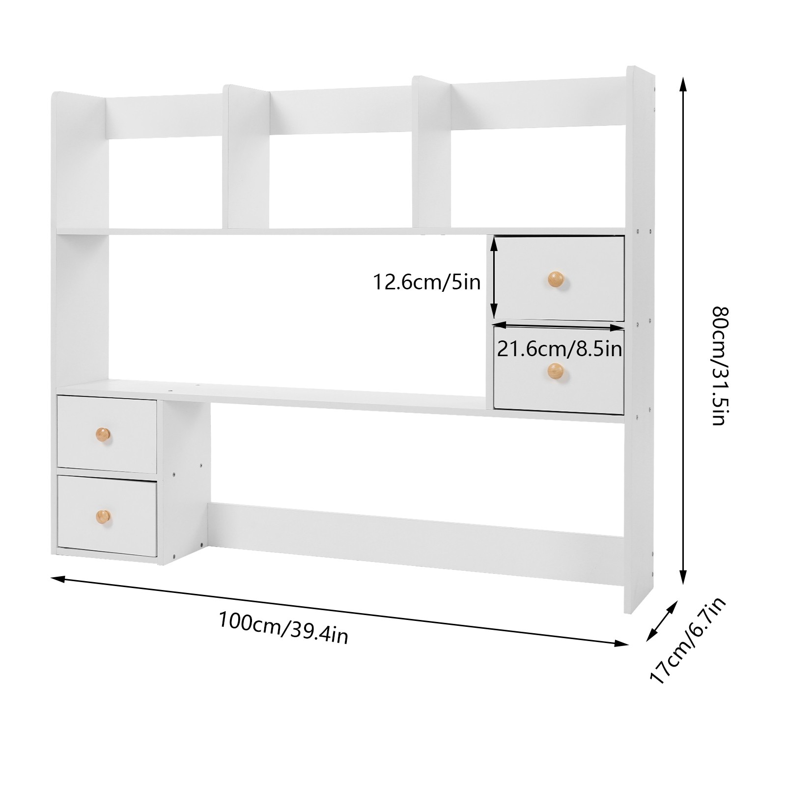 Wood Desktop Organizer, Office Storage Rack, Desktop Rack White 100 *17*80cm
