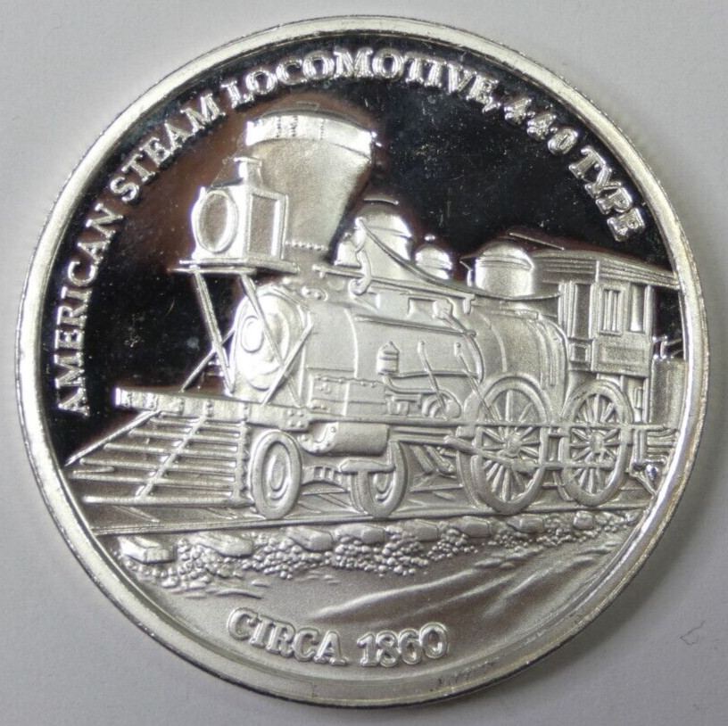 American Steam Locomotive, 440 Tyre circa 1860  1 oz  .999 Fine Silver Round