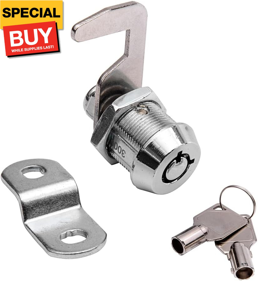 Toolbox Lock Tubular Cam Replacement Lock Hook Cam Keyed Alike (5/8 Inch, Chrome