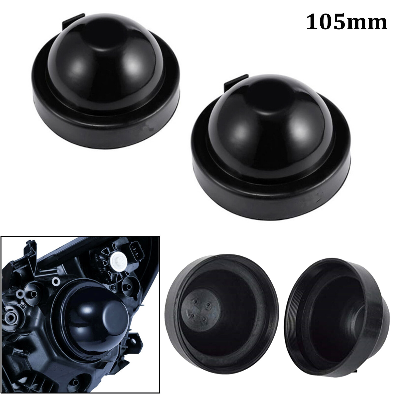 (2) Headlight Dust Housing Cover Kit HID LED Bulb Seal Cap 105mm