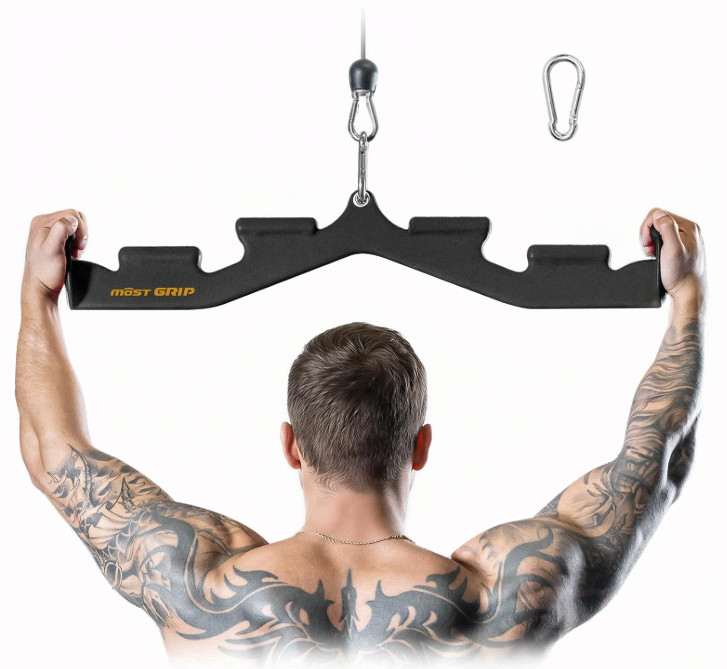 LAT Pulldown Bar with 6 Handles, Wide Neutral Grip for Home Gym Cable