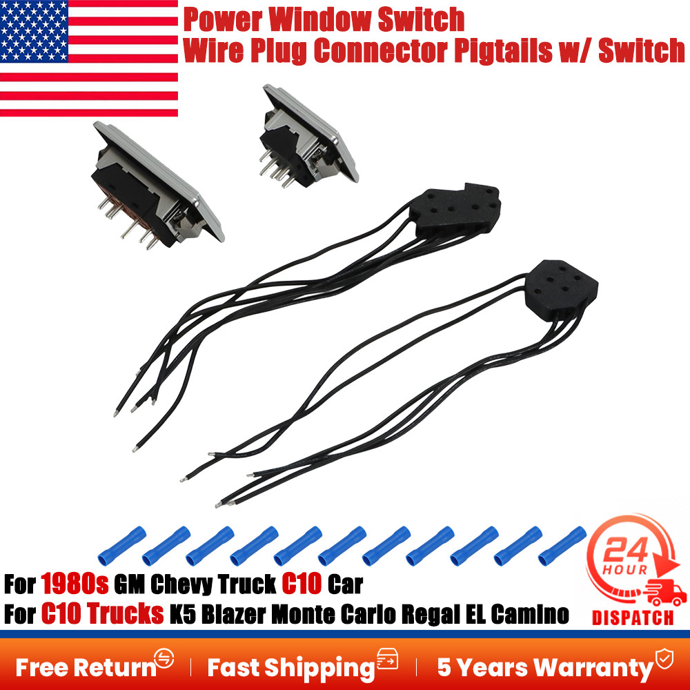 Power Window Switch Kit For 1980s GM Chevy Truck Wire Pigtail Connector W/Switch