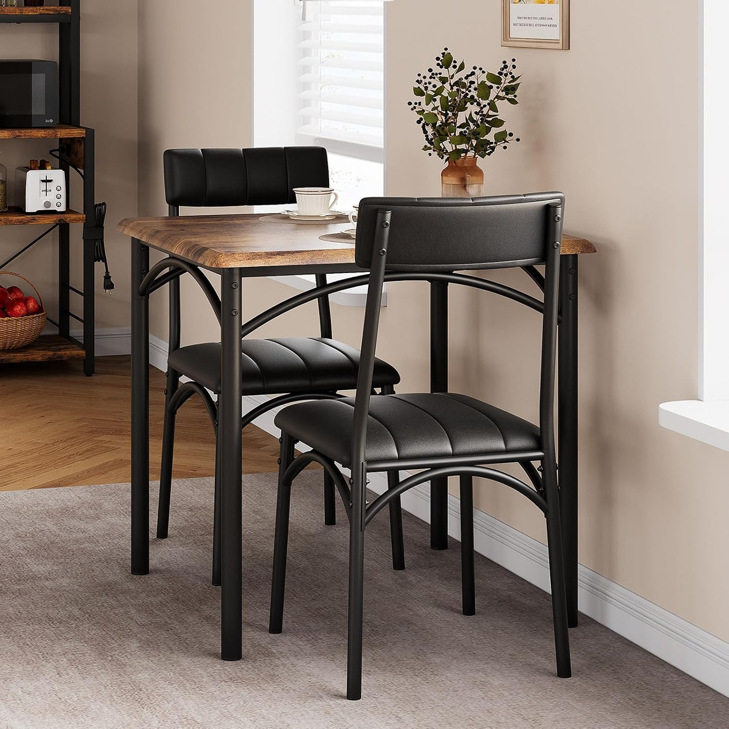 Space-Saving 3-Piece Dining Table Set for 2 – Square Kitchen Table with Upholste