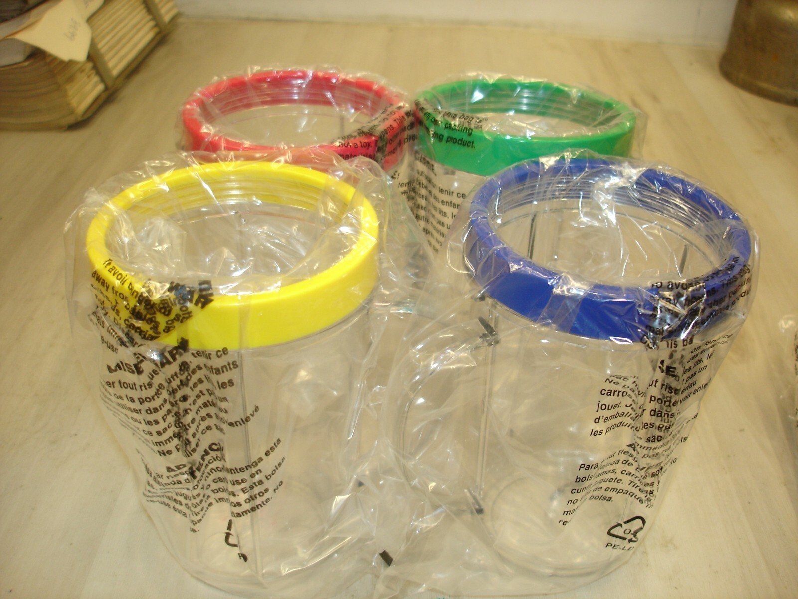 4 Magic Bullet party mugs with colored rings NEW replacement parts