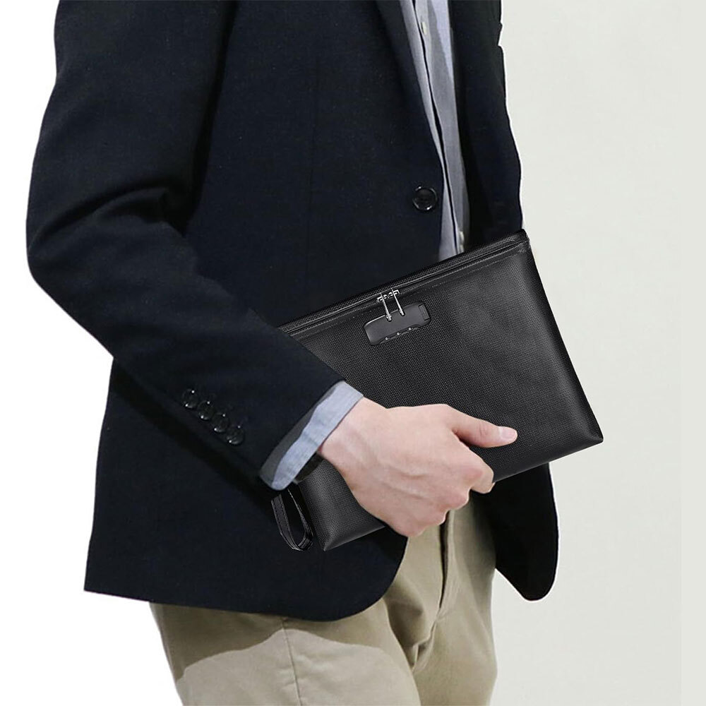 Fireproof Document Bag Waterproof Safe Storage Pouch with Zipper&Lock Organizer