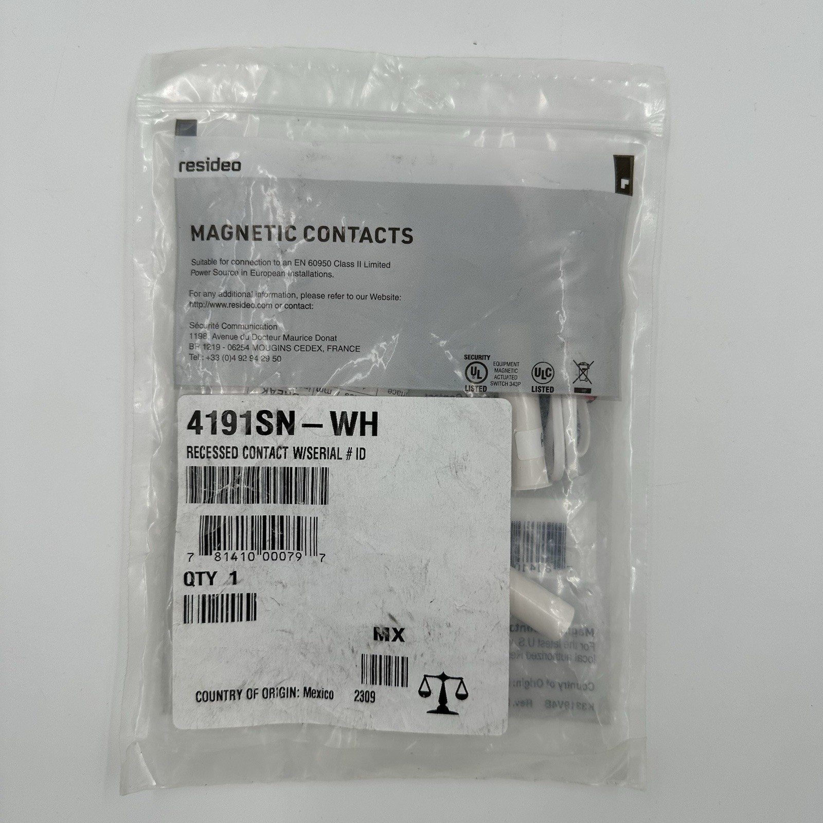 New Resideo 4191SN-WH V-Plex Recessed Magnetic Contact White w/ Serial ID 1pk