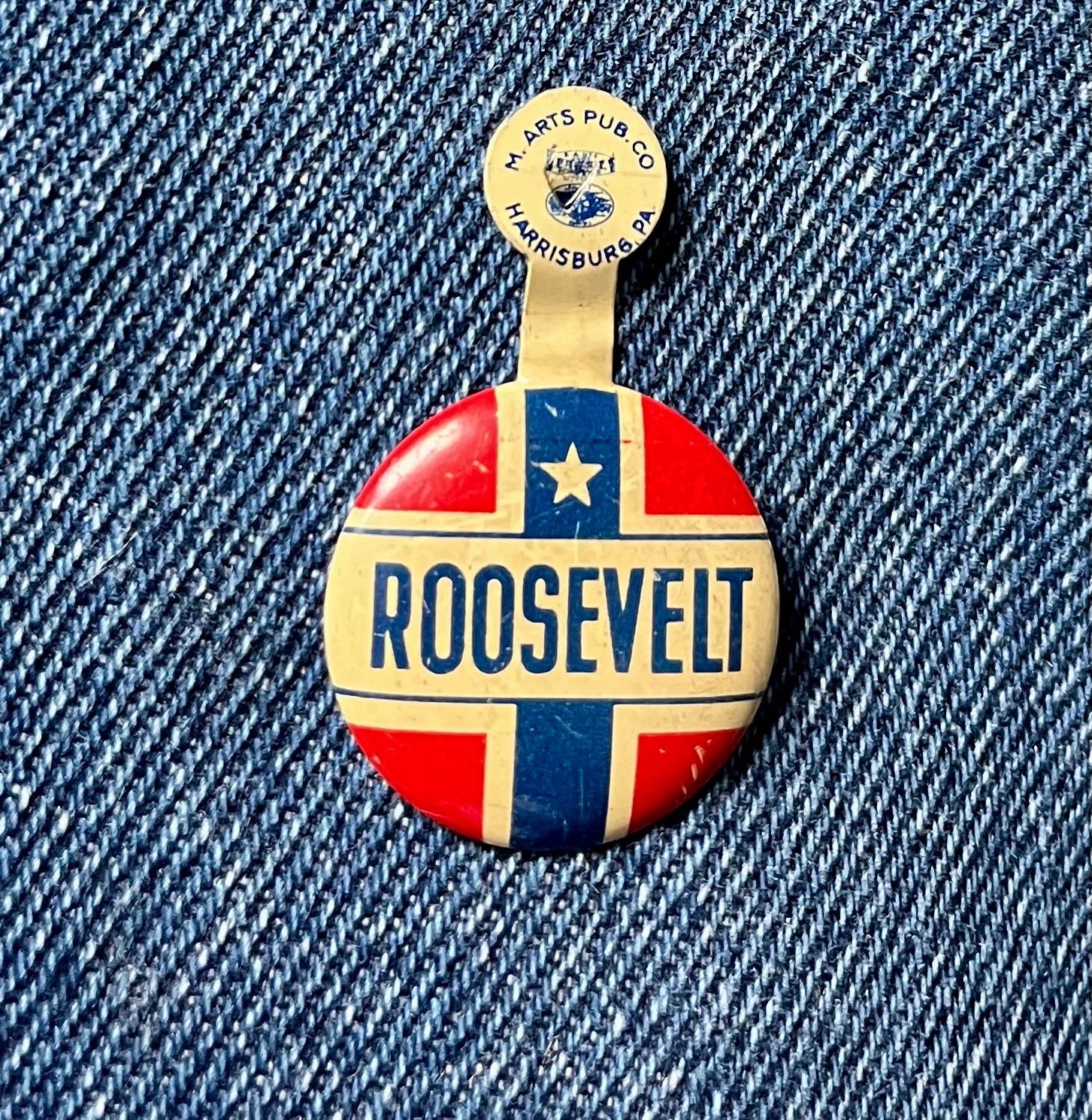 1930's FDR Franklin D Roosevelt For President 7/8" Litho Tab Hake #2187