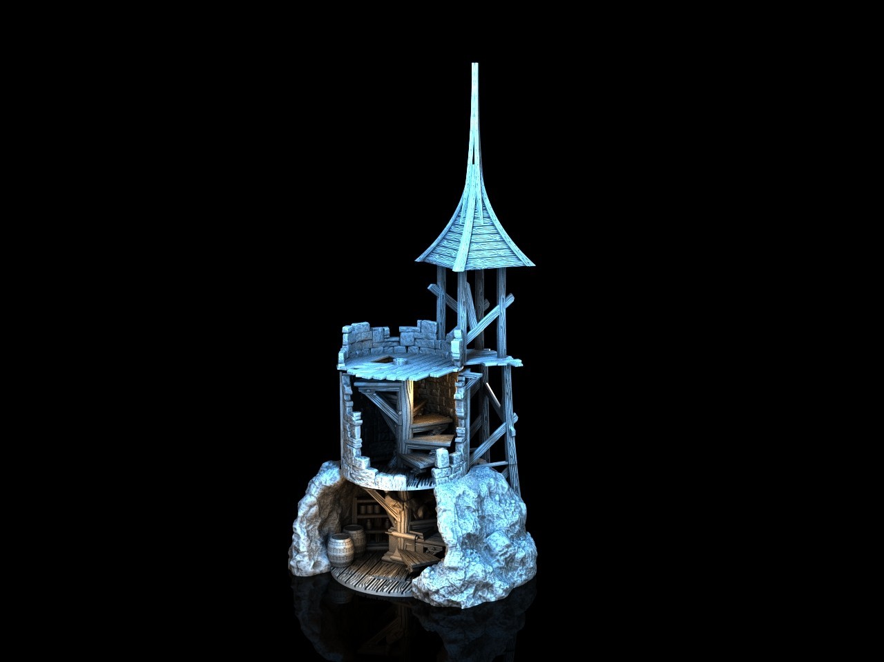 3d printed ruined tower 28mm  DnD Miniatures, Tabletop, RPG, War Game
