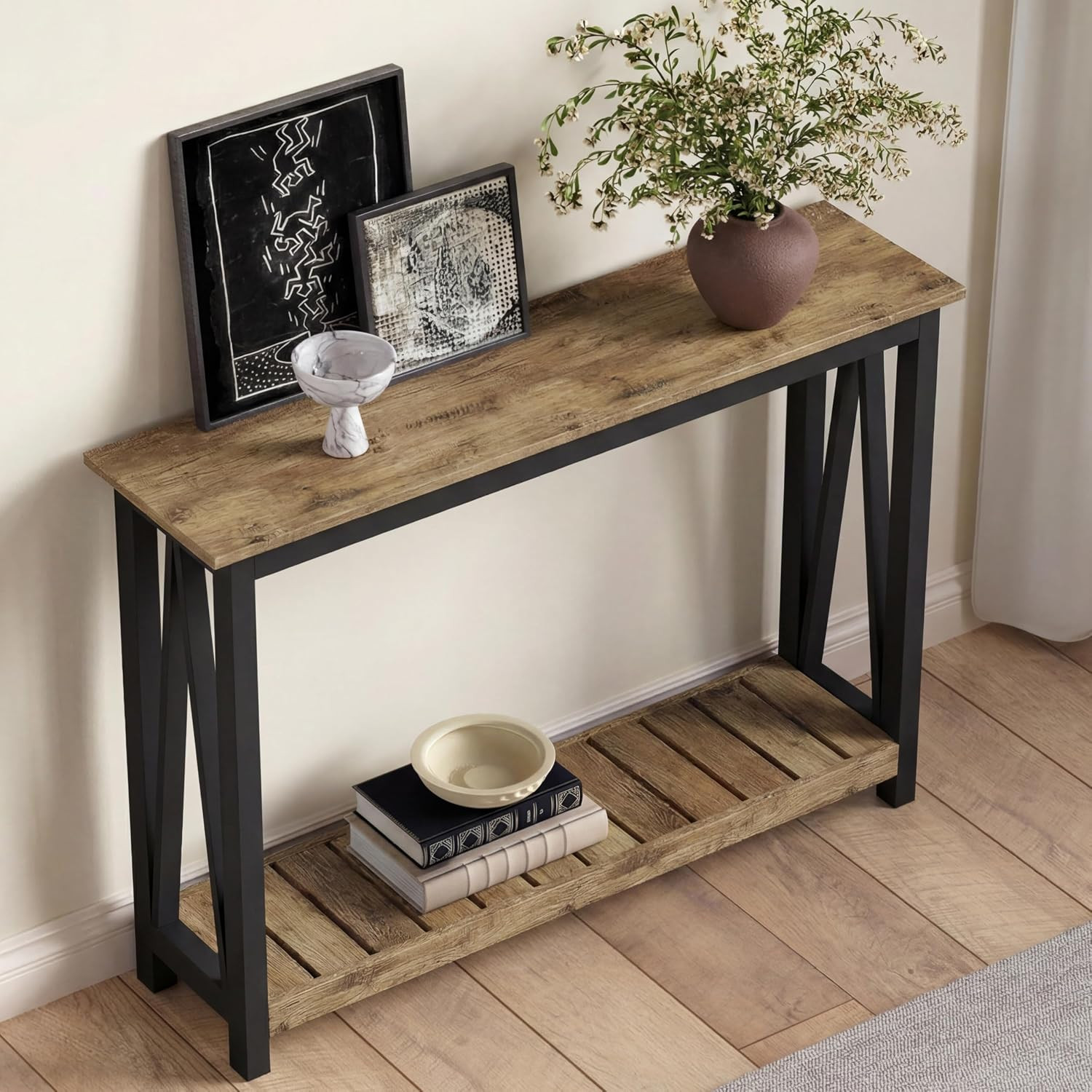 Farmhouse Console Table, Narrow Sofa Table for Entryway, 47 Inch | Rustic Entryw