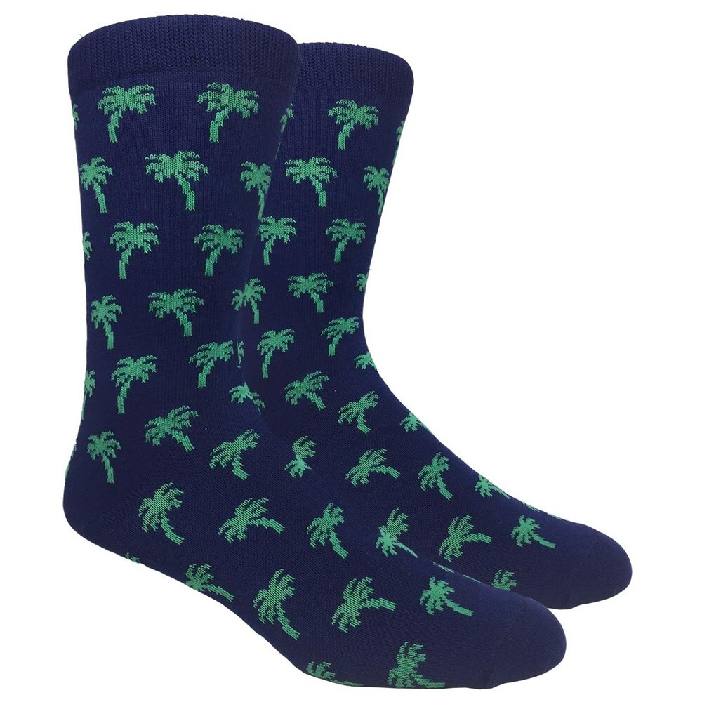 Urban-Peacock Men's Dress Groomsmen Socks: Palm Trees: Navy Blue & Green: 1 pair