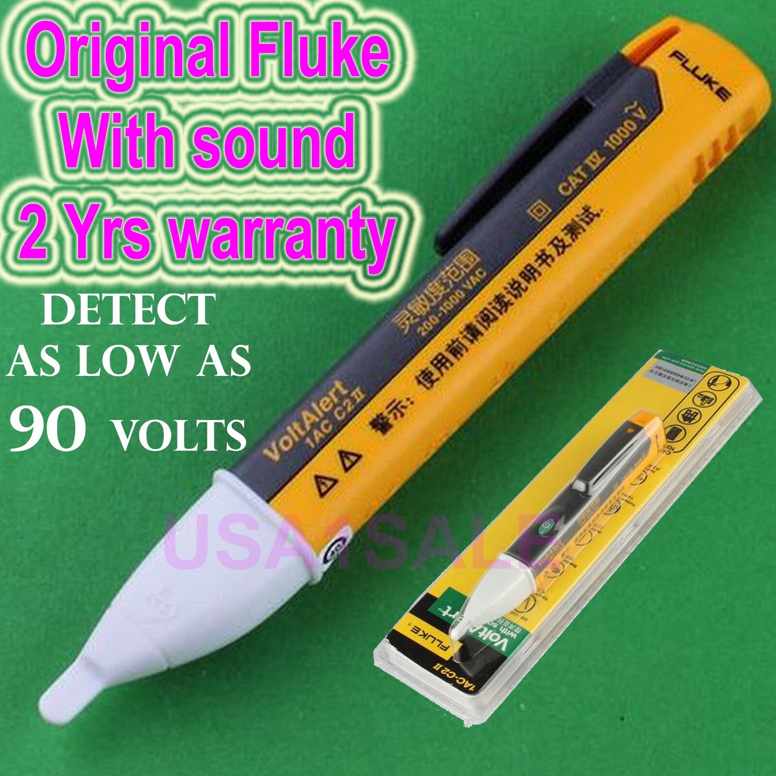 Fluke 1AC-C2II VoltAlert Non-Contact Voltage Detector Pen Tester W/sound 1AC-C2