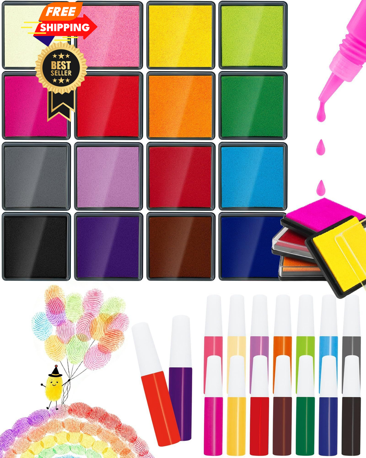 FIVEIZERO 16 Colors Ink Pad Set for Stamps, 1.58"Professional Craft 16 color