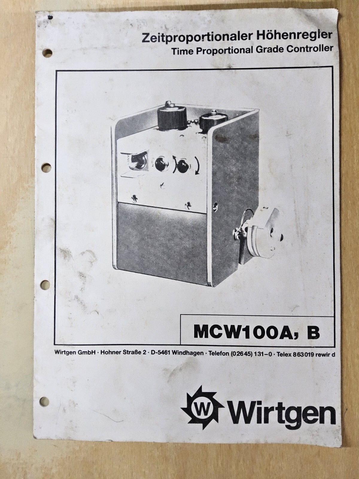 Wirtgen, Model MCW100A, B - Time Proportional Grade Controller.  German /...